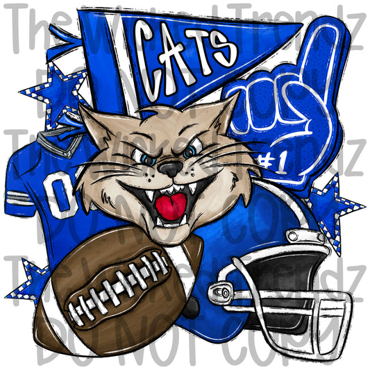 Blue Cats Football Mascot Digital Design