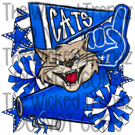 Cats Blue Cheer Cheerleading Cheerleader Mascot Digital Design Spirit Shirt Design