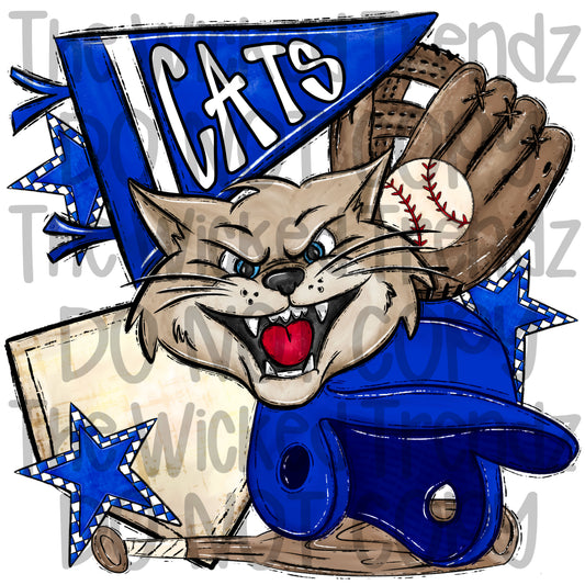Cats Blue Baseball Team Mascot Digital Design