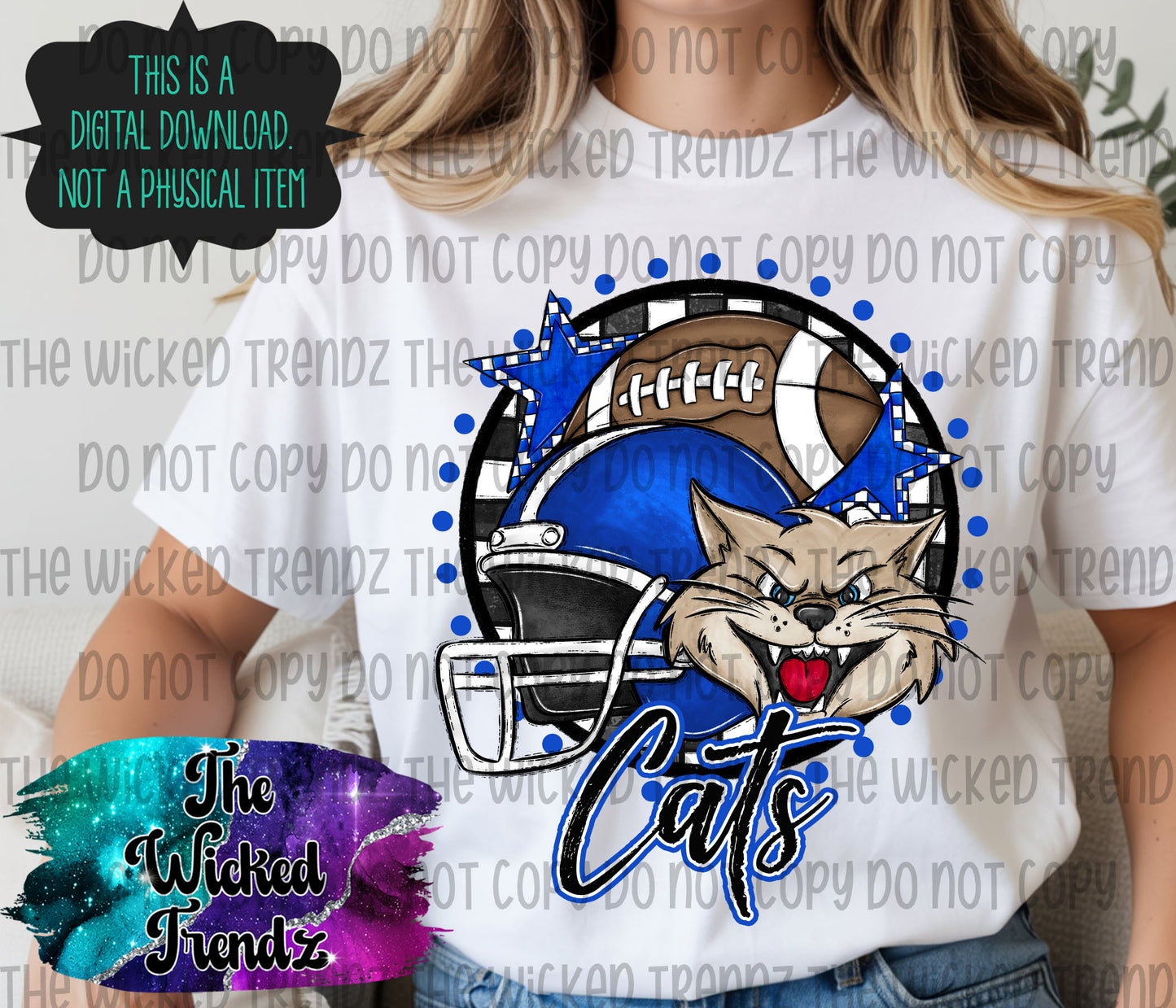 Blue Cats Football Mascot Digital Design