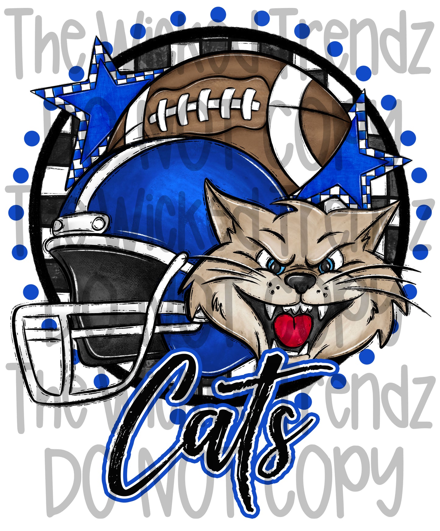 Blue Cats Football Mascot Digital Design