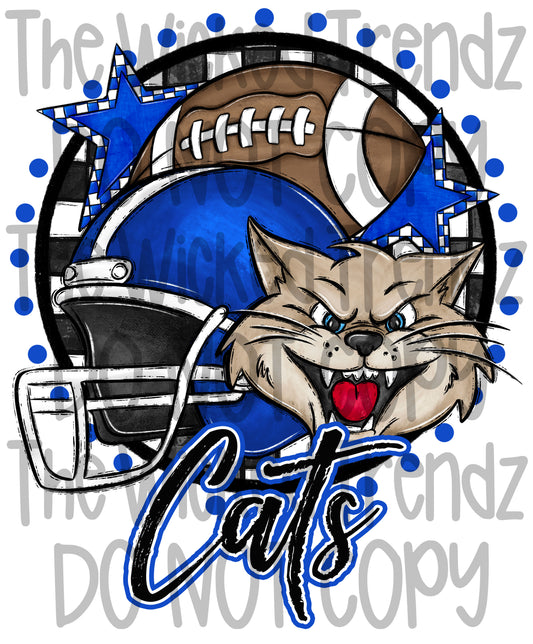 Blue Cats Football Mascot Digital Design