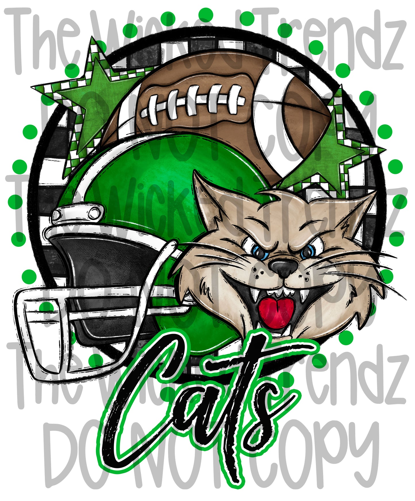 Green Cats Football Mascot Digital Design