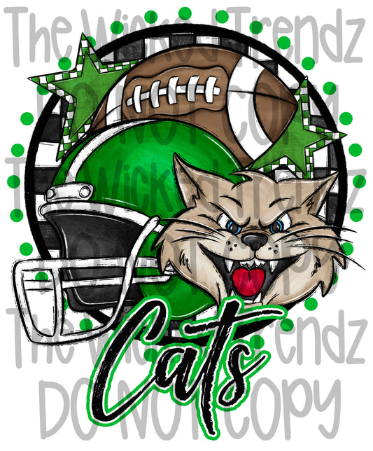 Green Cats Football Mascot Digital Design
