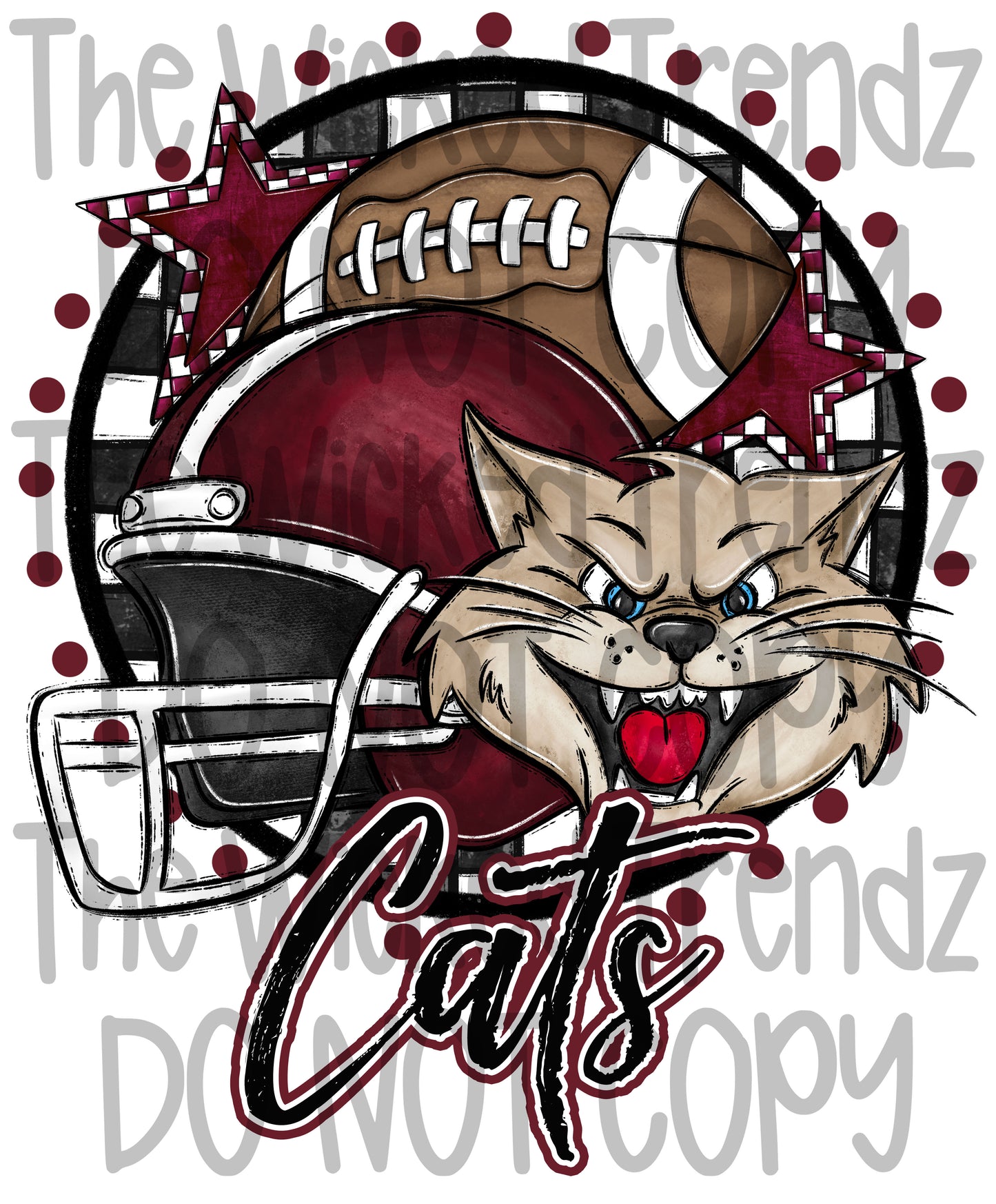 Maroon Cats Football Mascot Digital Design
