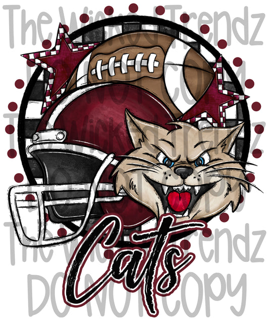 Maroon Cats Football Mascot Digital Design
