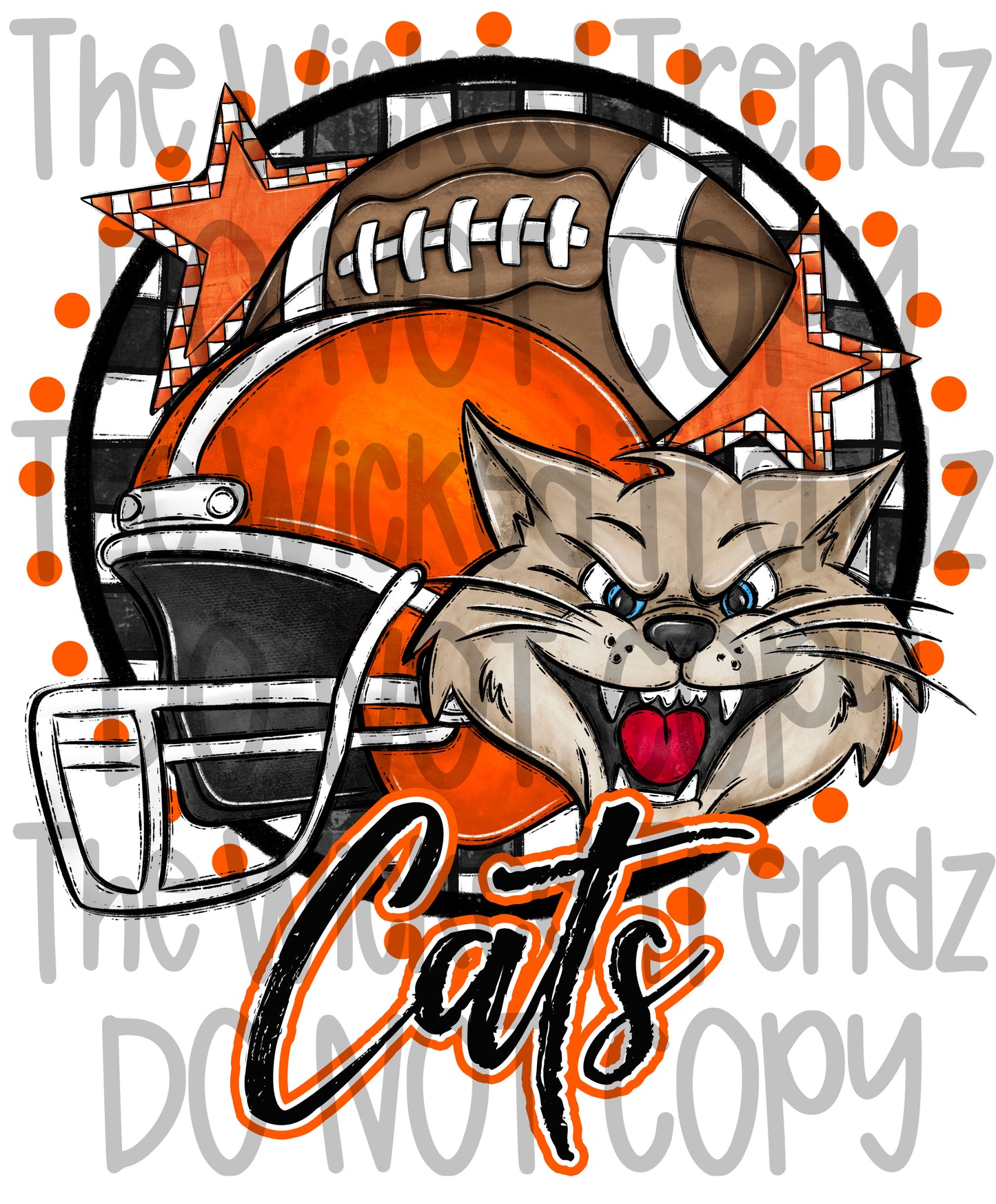 Orange Cats Football Mascot Digital Design