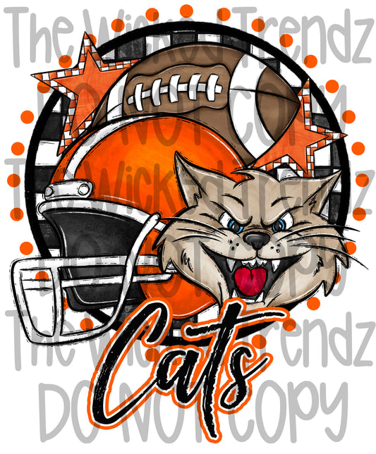 Orange Cats Football Mascot Digital Design