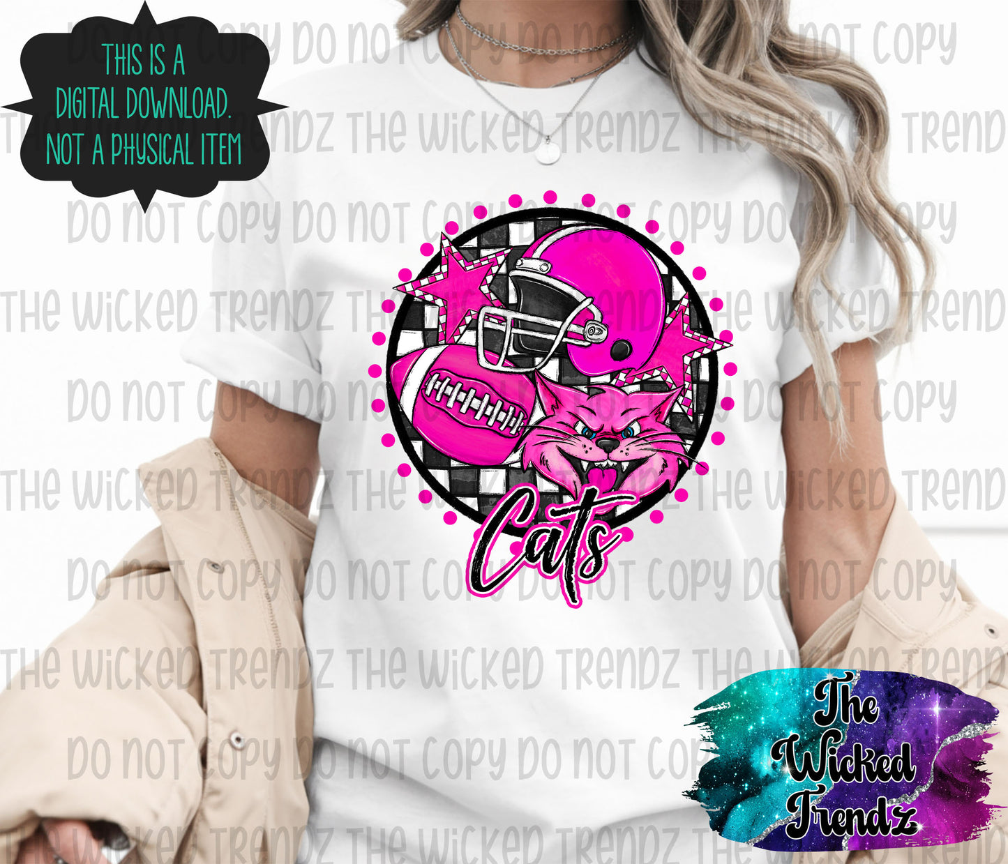 Cats Pink Out Football Cheer Mascot Digital Design October Awareness