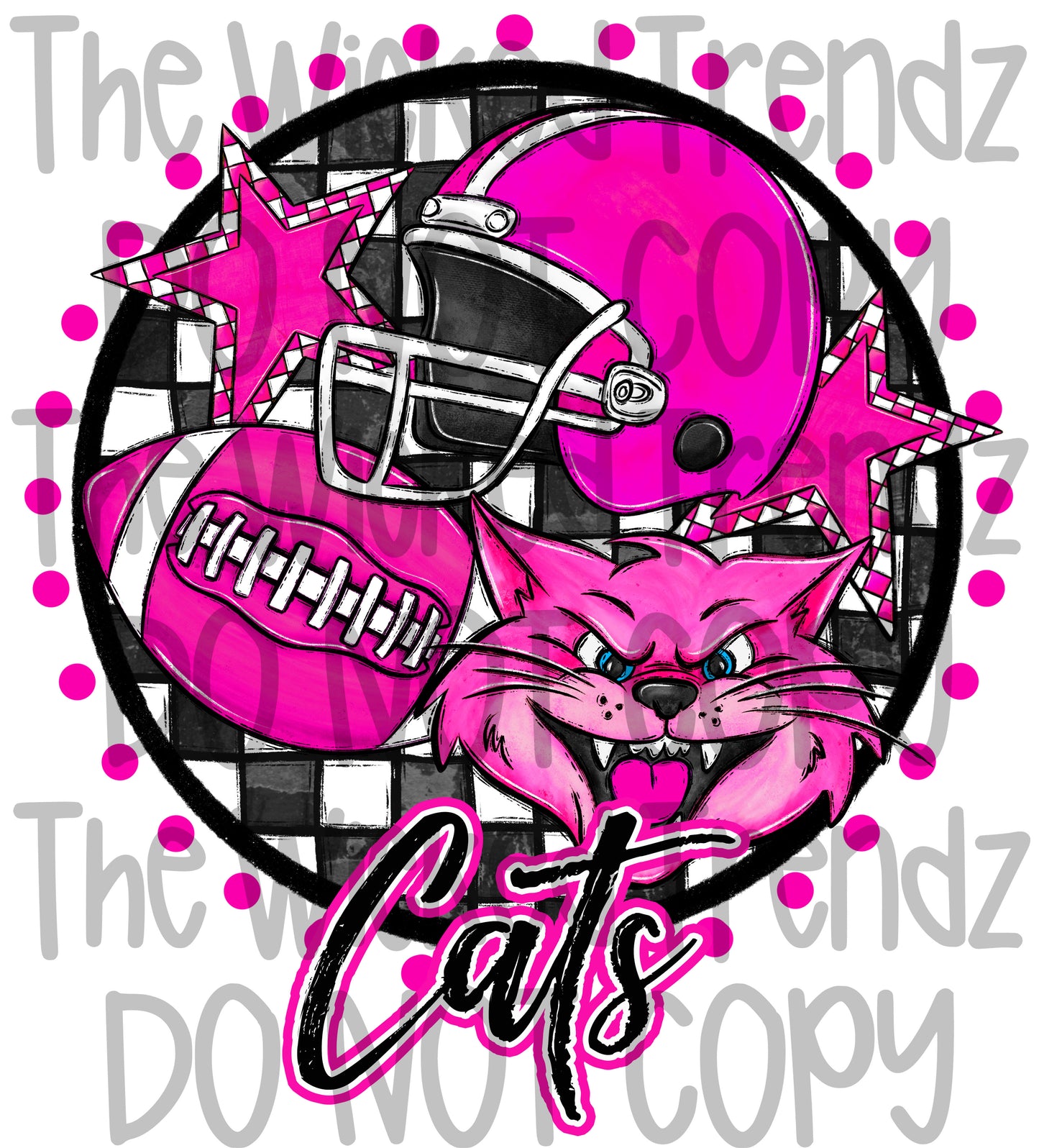 Cats Pink Out Football Cheer Mascot Digital Design October Awareness