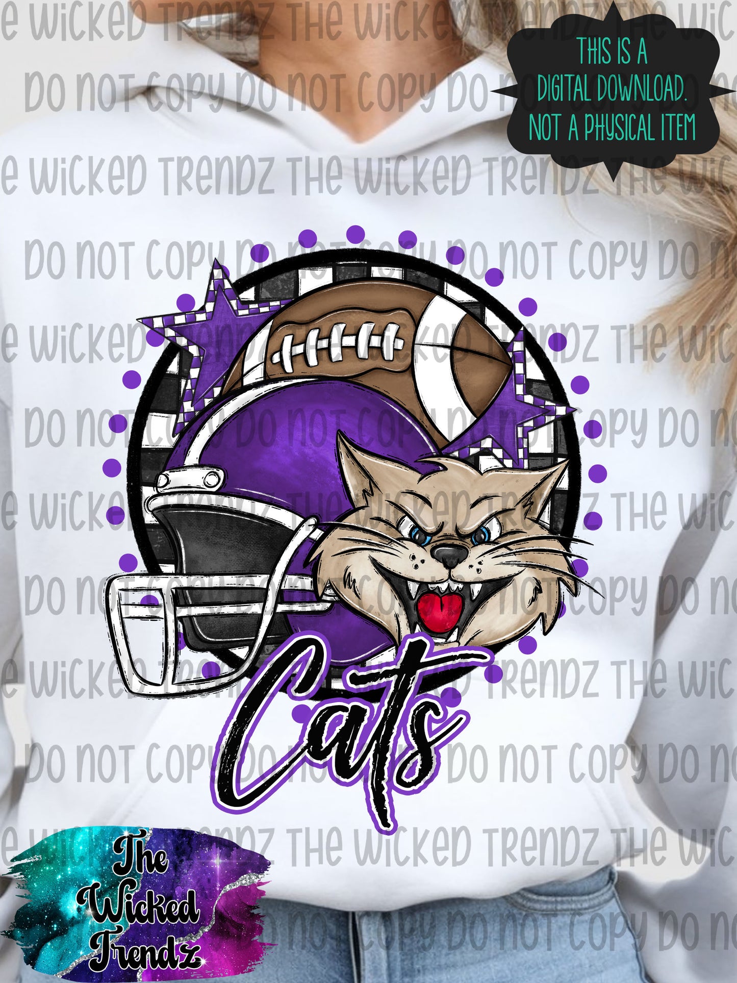Purple Cats Football Mascot Digital Design