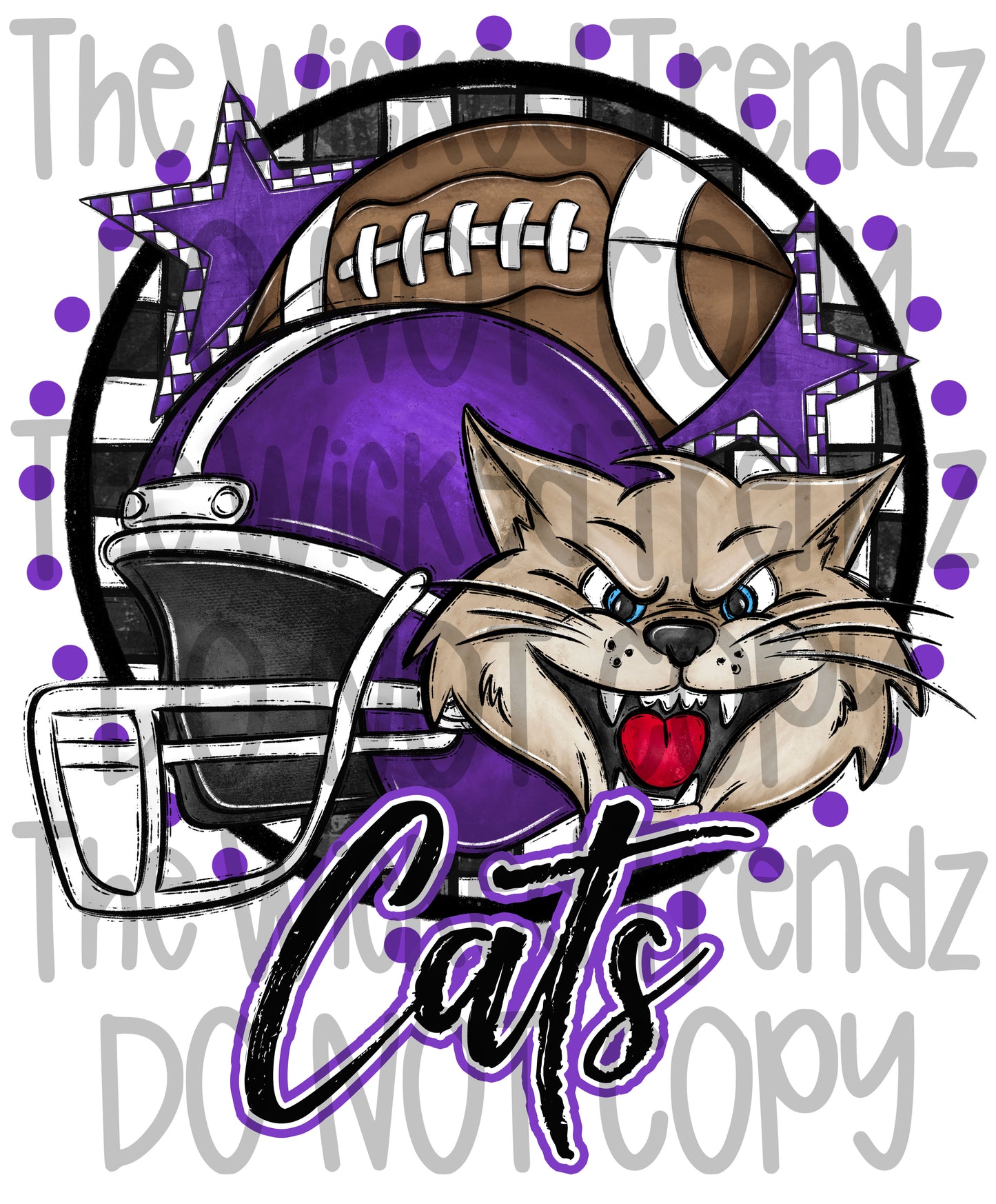 Purple Cats Football Mascot Digital Design