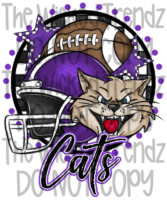 Purple Cats Football Mascot Digital Design