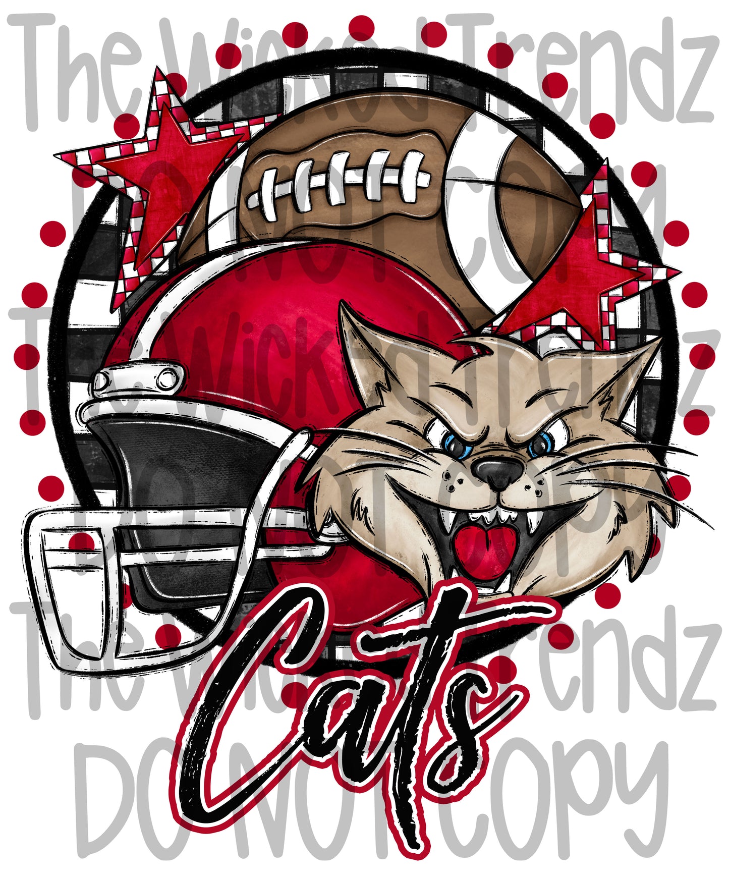 Red Cats Football Mascot Digital Design