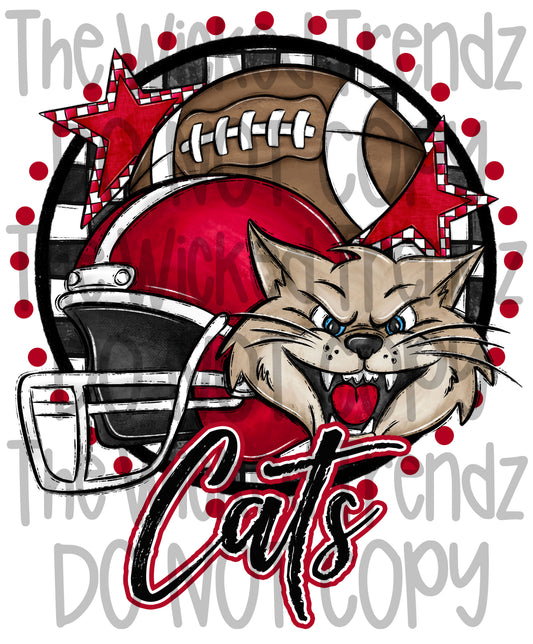 Red Cats Football Mascot Digital Design