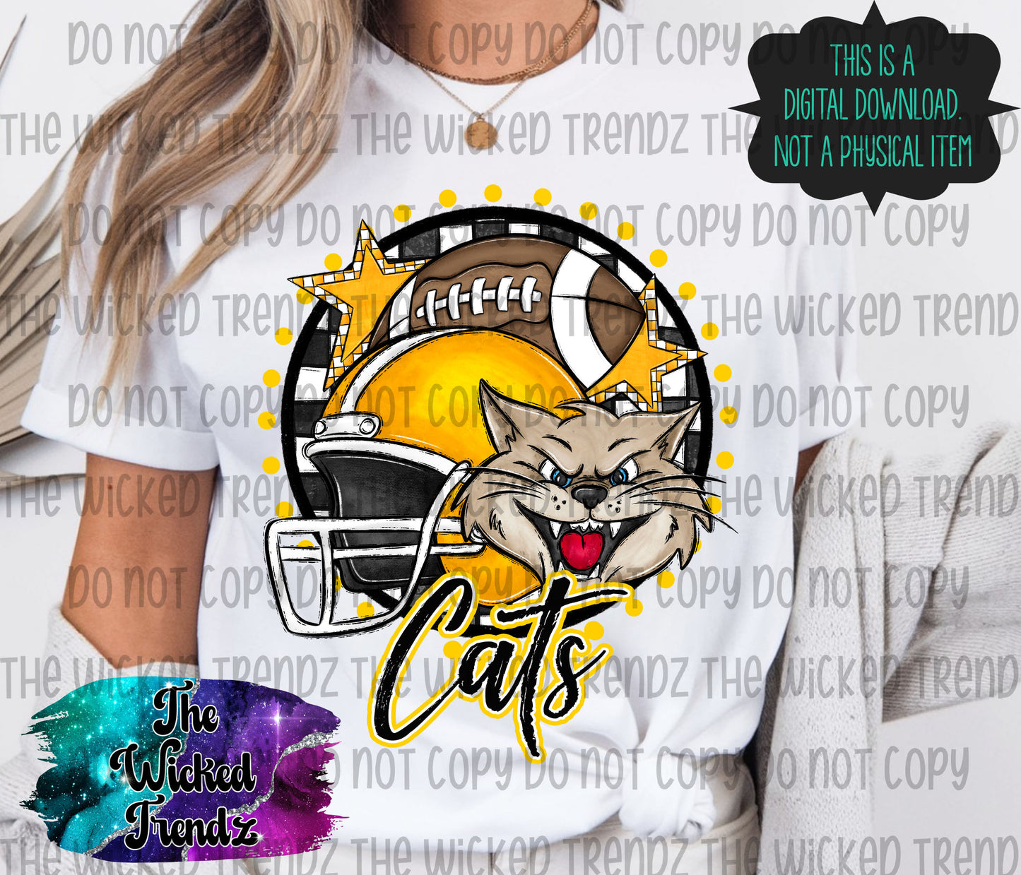 Yellow Cats Football Mascot Digital Design