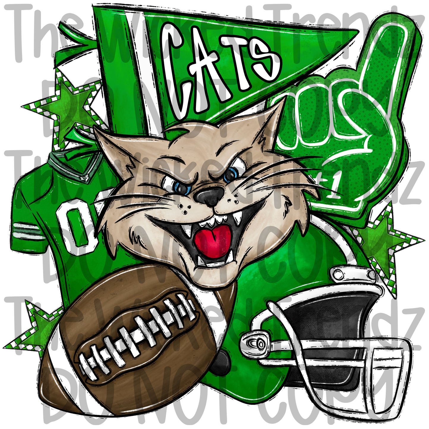 Green Cats Football Mascot Digital Design