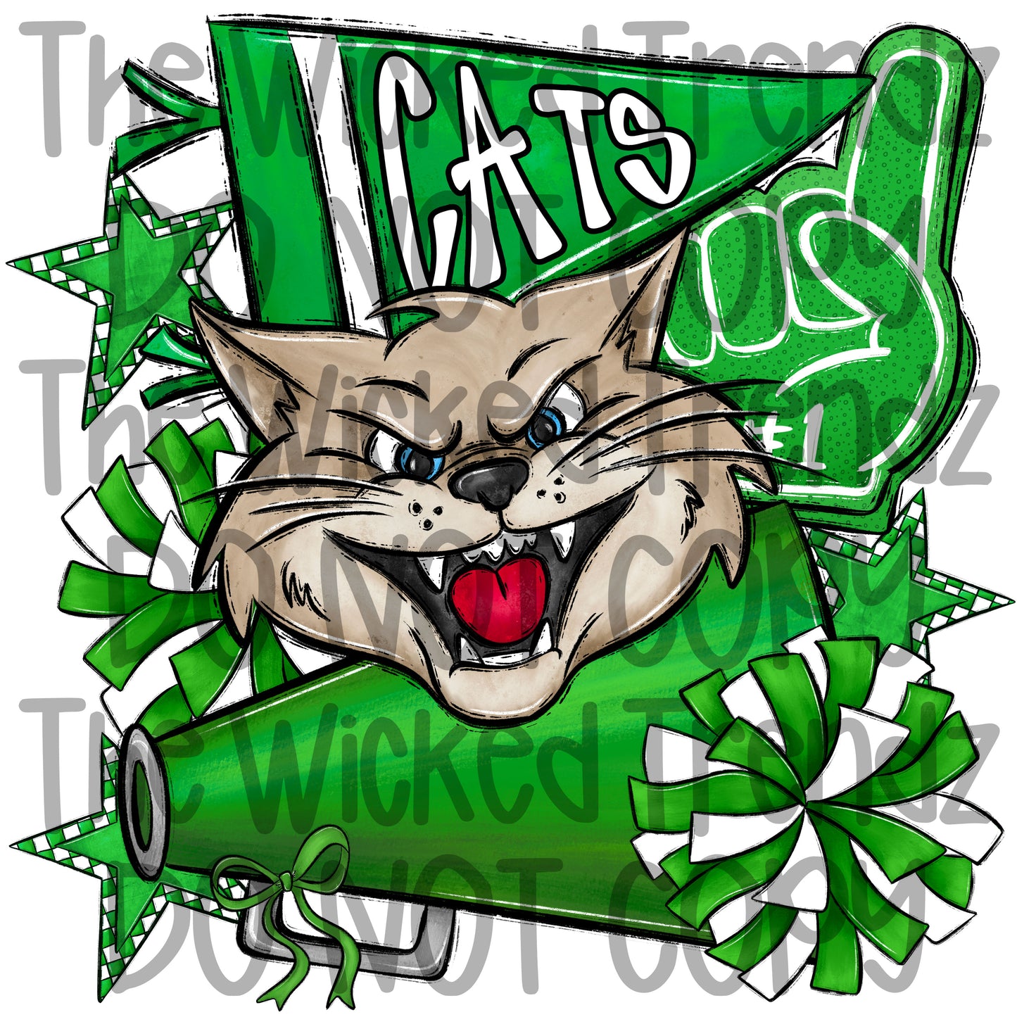Cats Green Cheer Cheerleading Cheerleader Mascot Digital Design Spirit Shirt Design