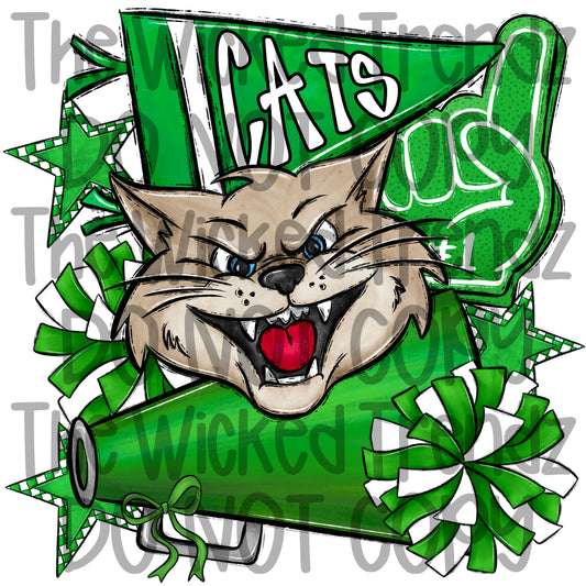 Cats Green Cheer Cheerleading Cheerleader Mascot Digital Design Spirit Shirt Design