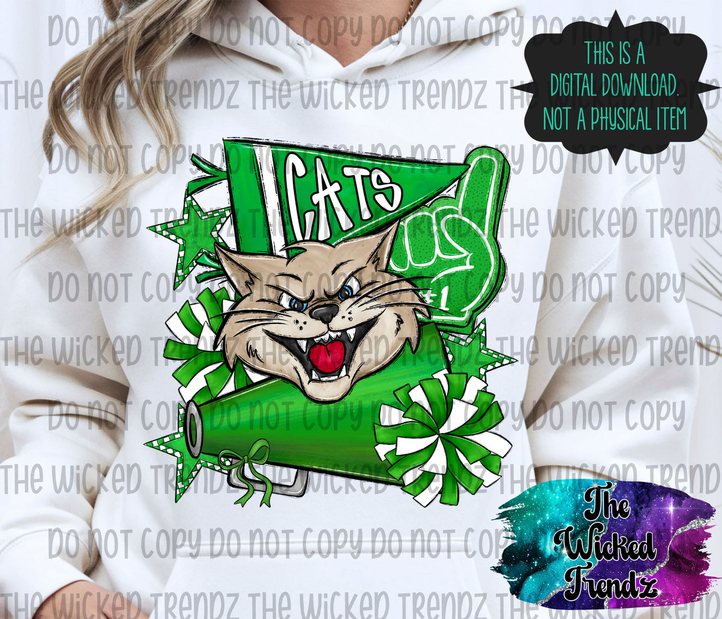 Cats Green Cheer Cheerleading Cheerleader Mascot Digital Design Spirit Shirt Design