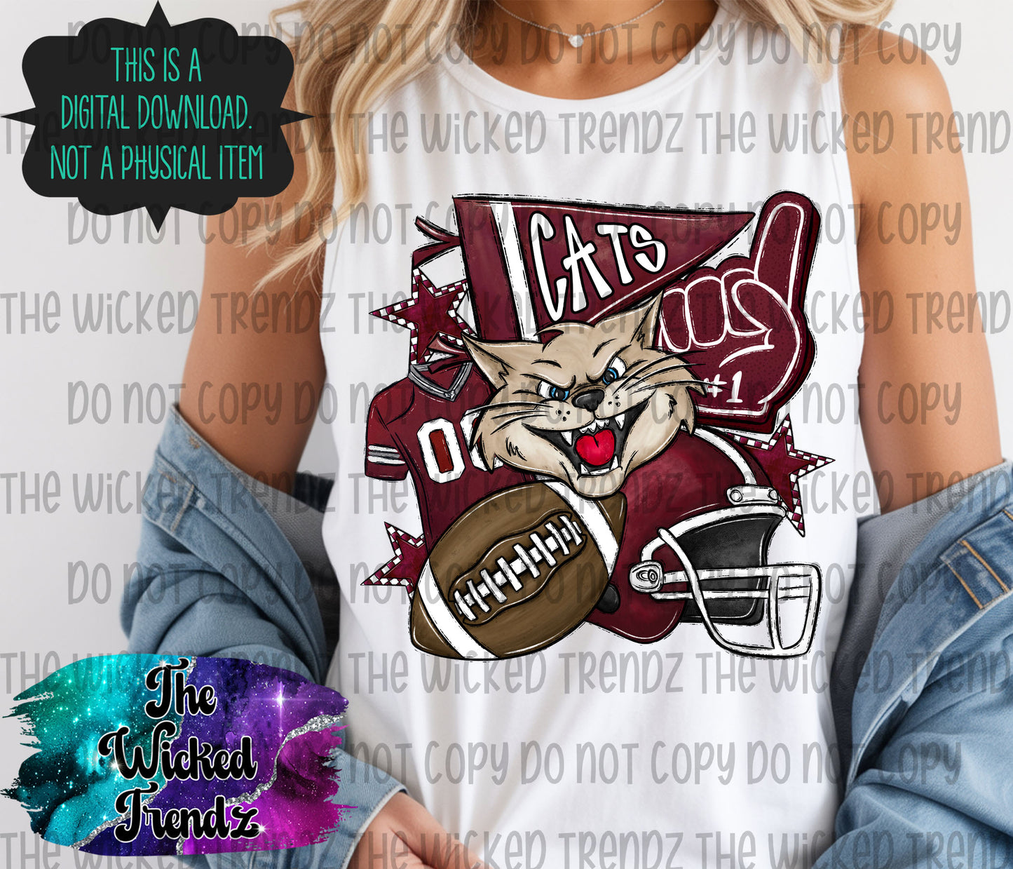 Maroon Cats Football Mascot Digital Design