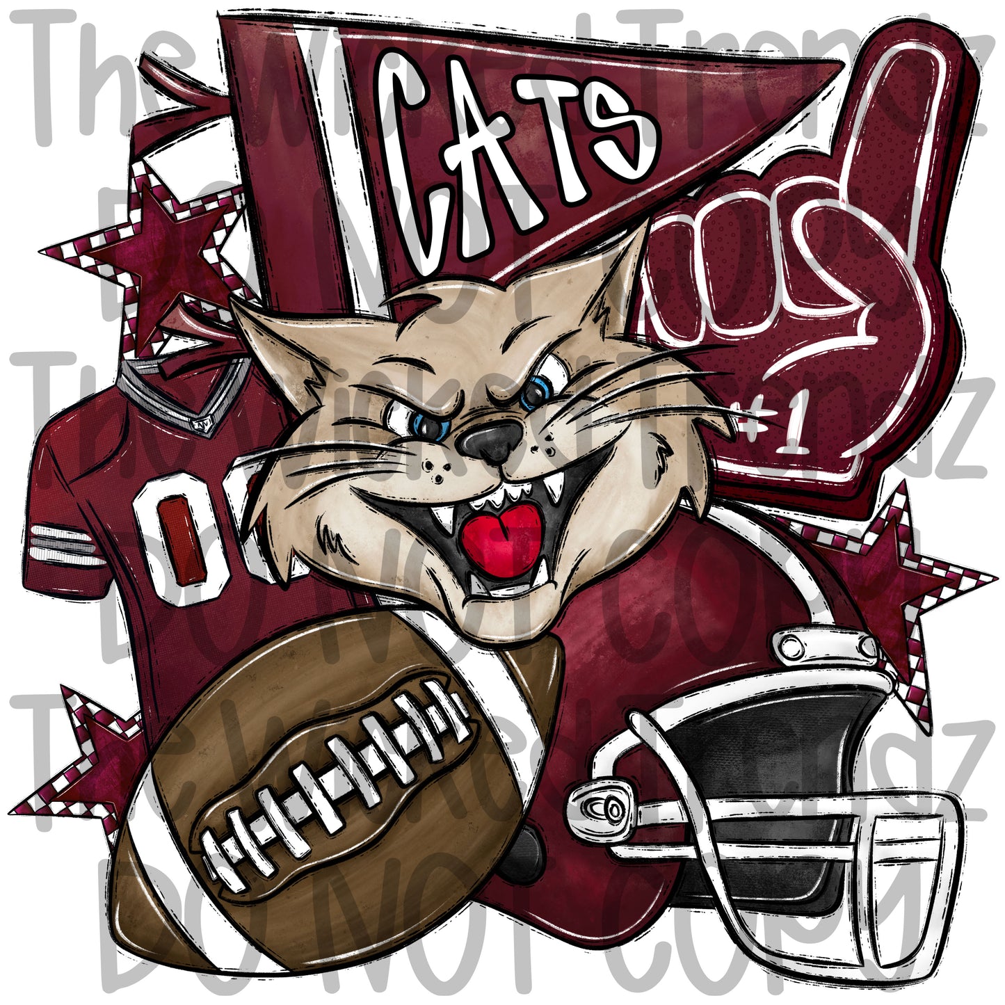 Maroon Cats Football Mascot Digital Design