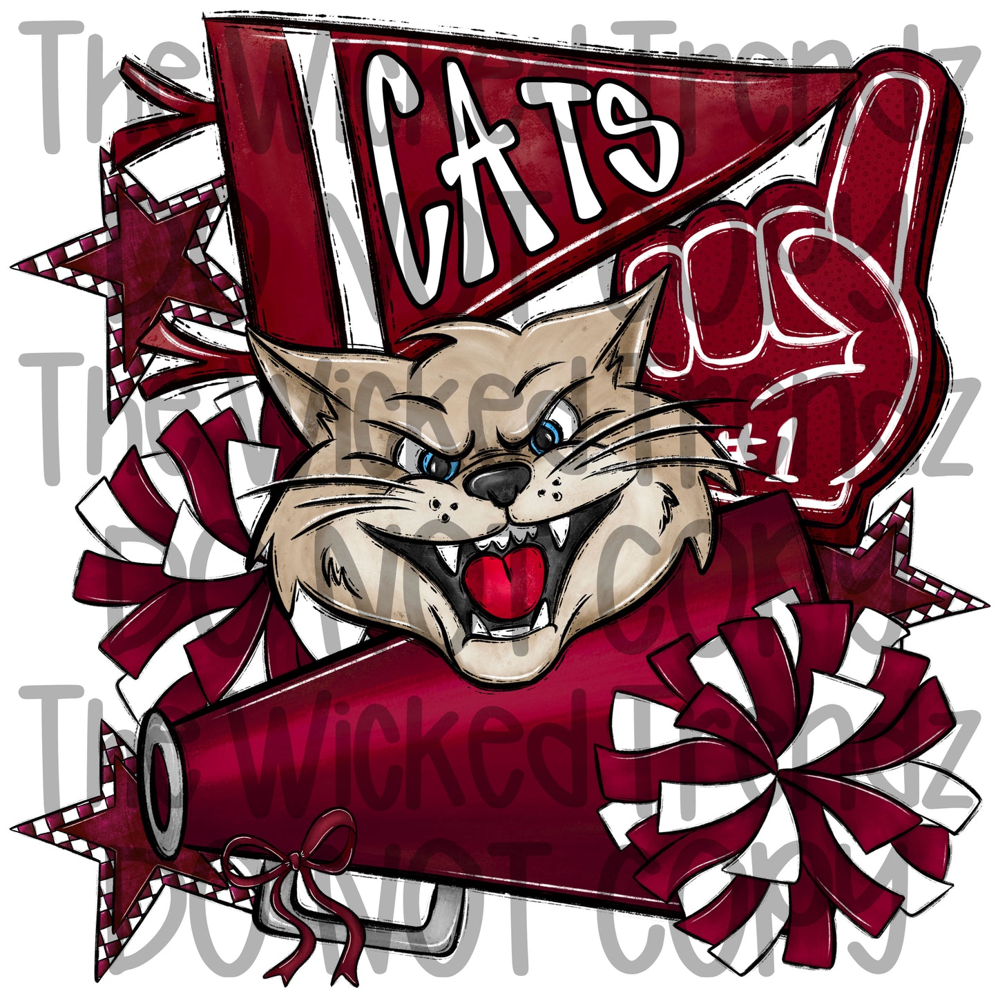 Cats Maroon Cheer Cheerleading Cheerleader Mascot Digital Design Spirit Shirt Design