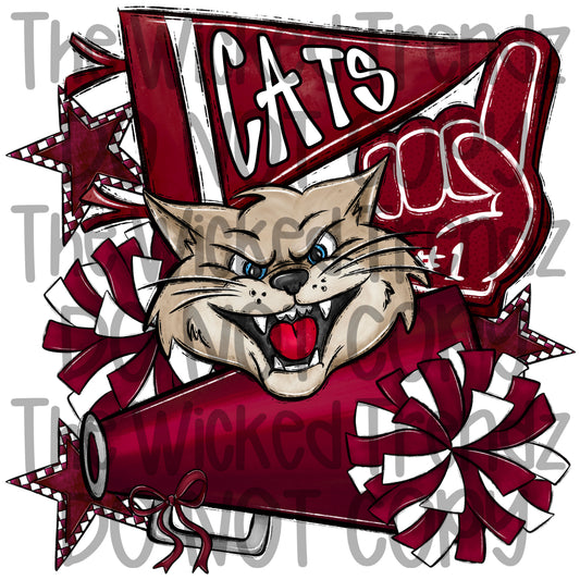 Cats Maroon Cheer Cheerleading Cheerleader Mascot Digital Design Spirit Shirt Design