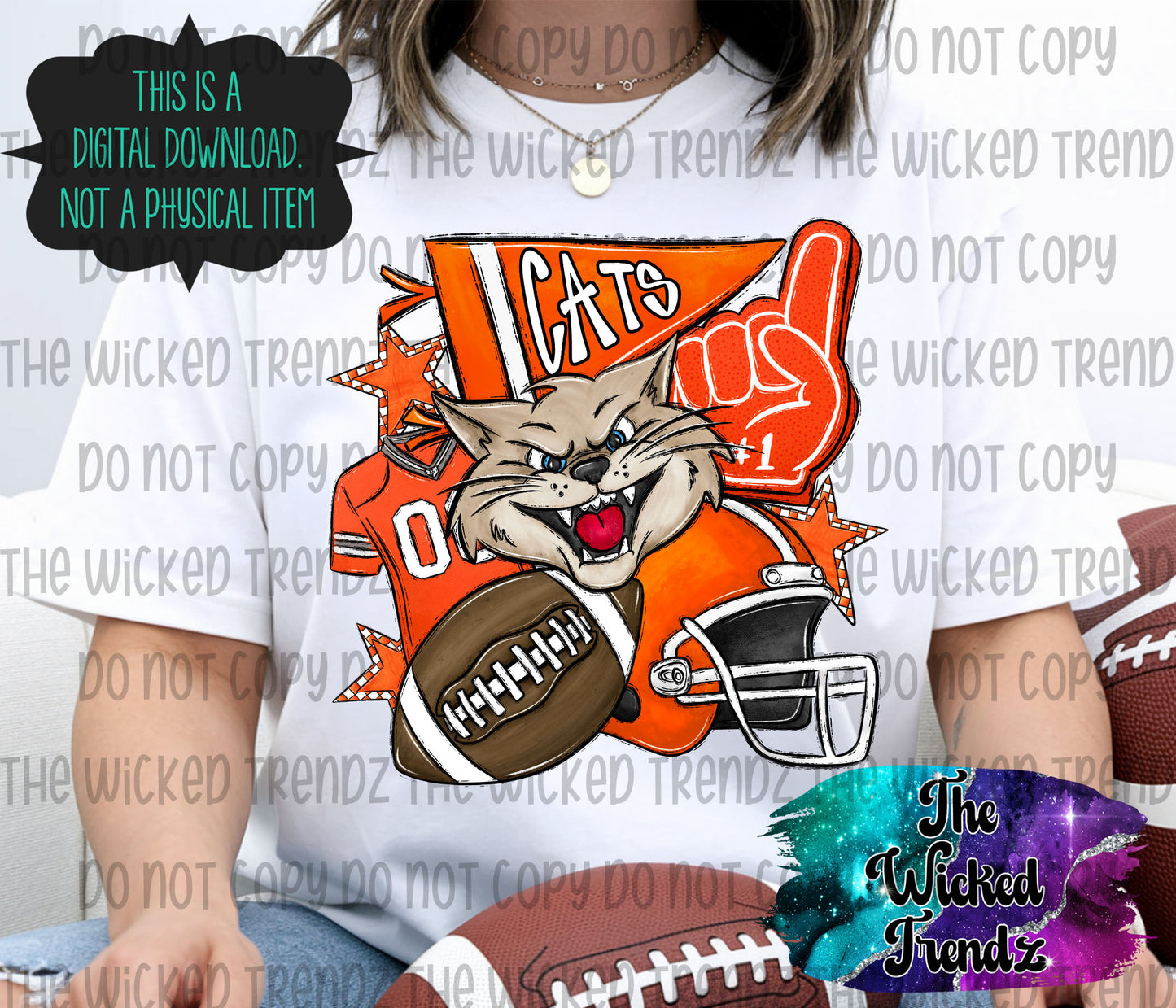 Orange Cats Football Mascot Digital Design
