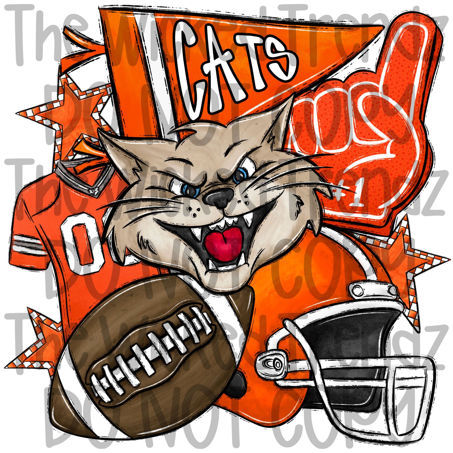 Orange Cats Football Mascot Digital Design
