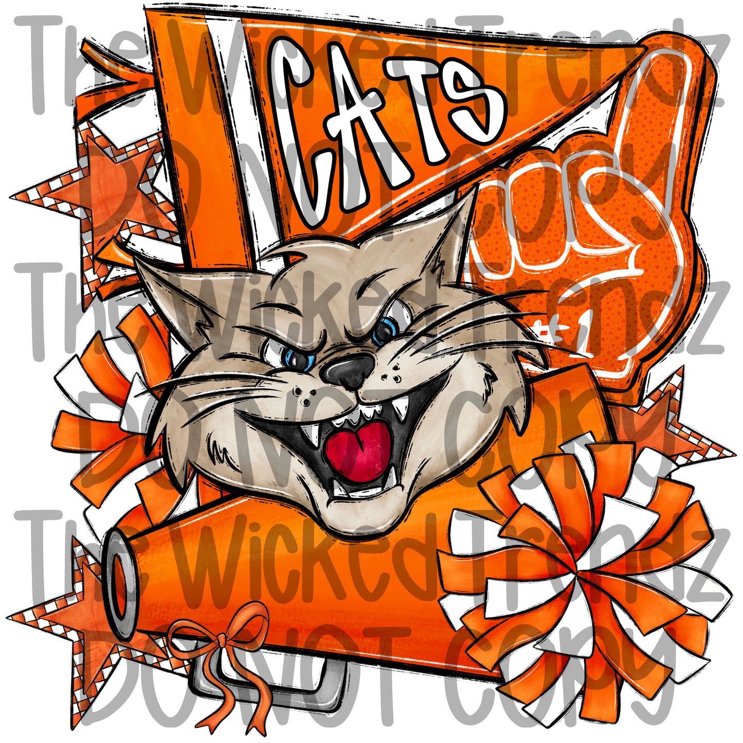 Cats Orange Cheer Cheerleading Cheerleader Mascot Digital Design Spirit Shirt Design