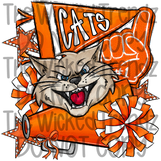 Cats Orange Cheer Cheerleading Cheerleader Mascot Digital Design Spirit Shirt Design