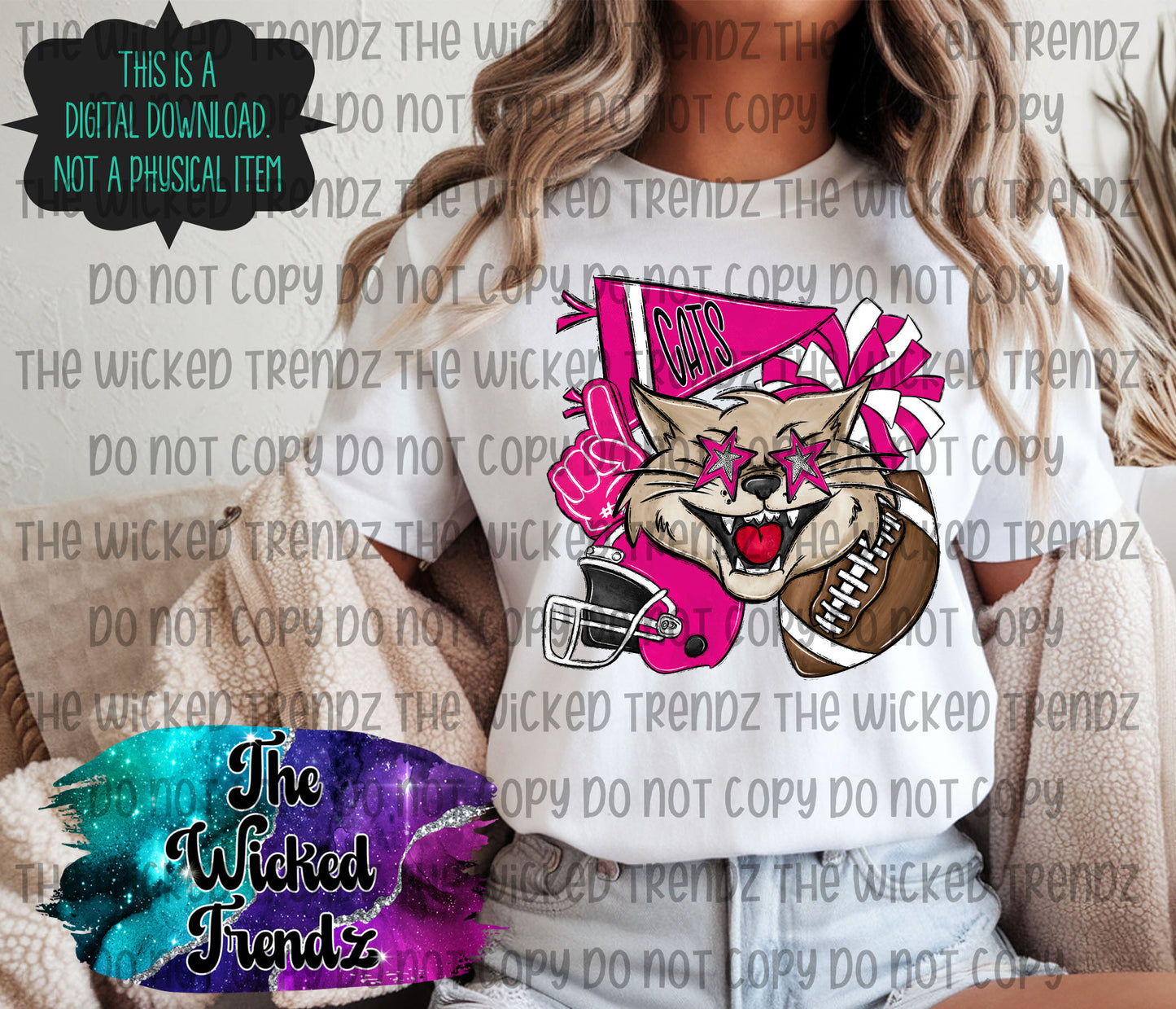 Cats Pink Out Football Cheer Mascot Digital Design October Awareness