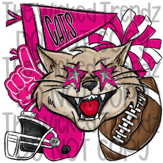 Cats Pink Out Football Cheer Mascot Digital Design October Awareness
