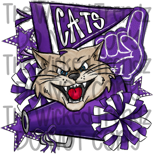 Cats Purple Cheer Cheerleading Cheerleader Mascot Digital Design Spirit Shirt Design