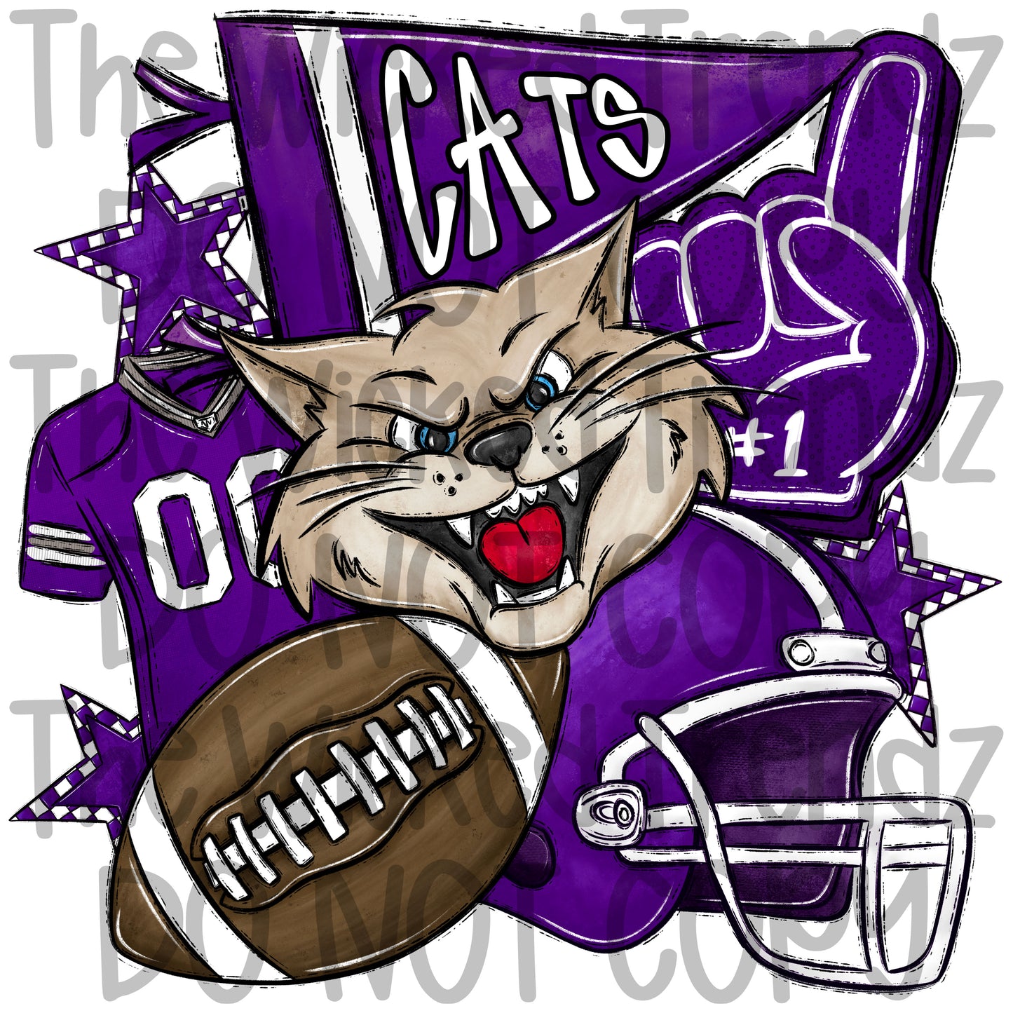 Purple Cats Football Mascot Digital Design