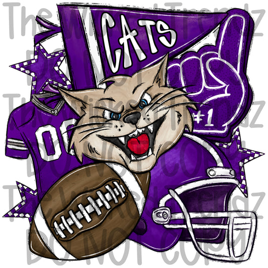 Purple Cats Football Mascot Digital Design