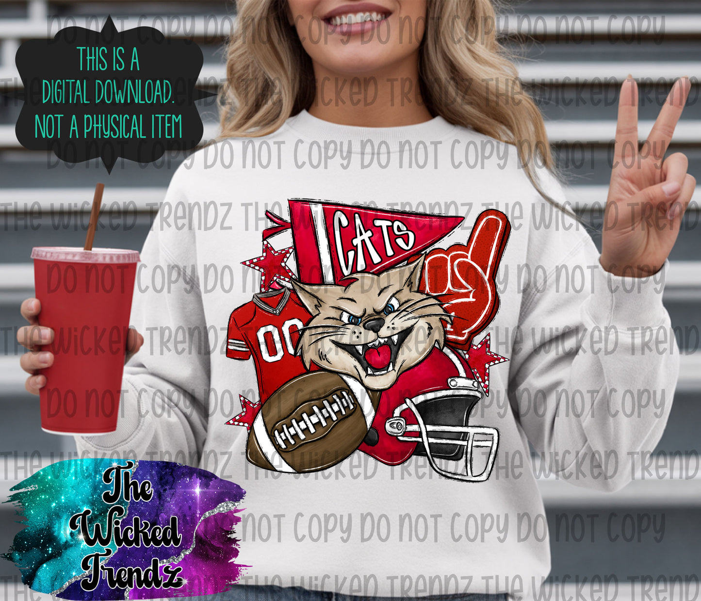 Red Cats Football Mascot Digital Design