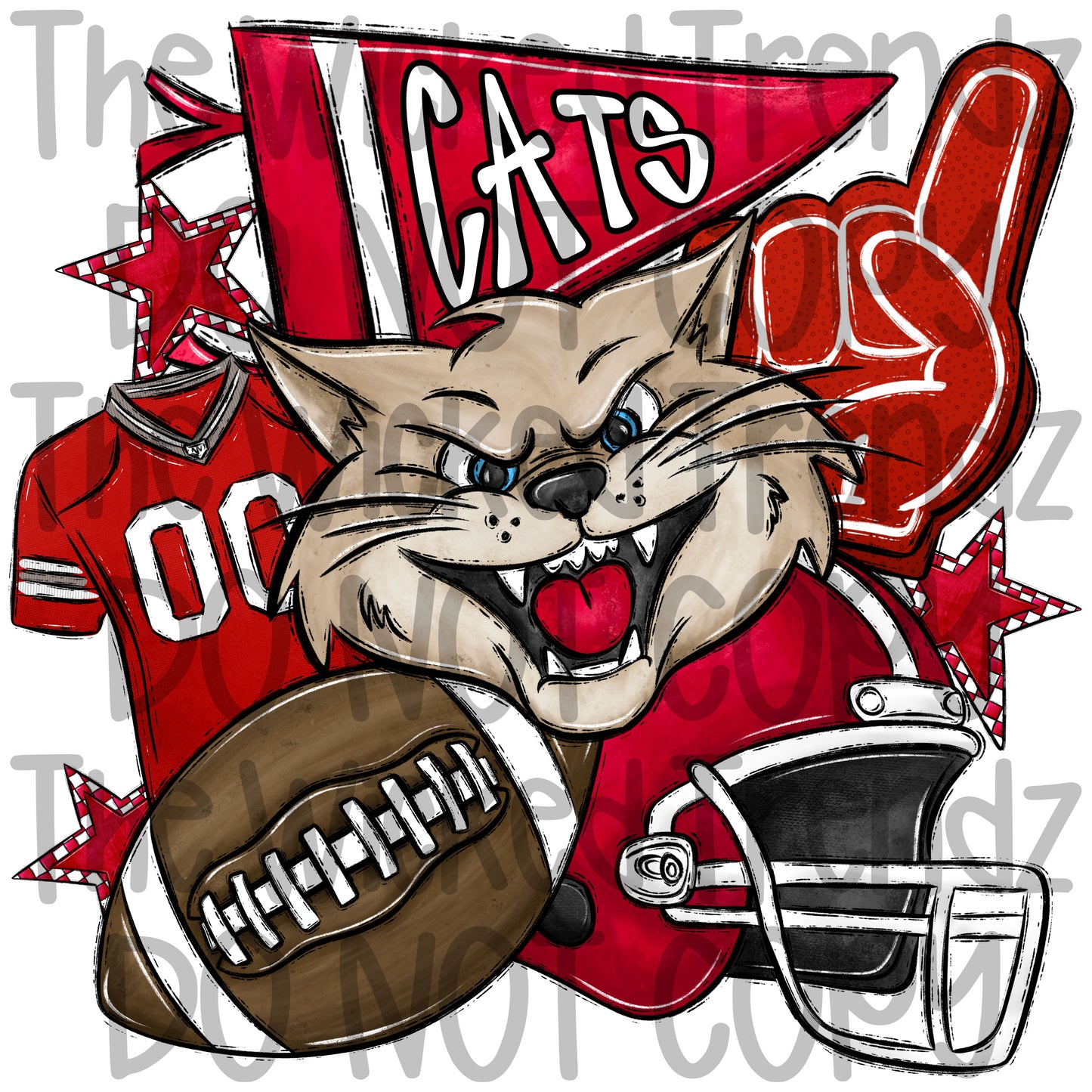 Red Cats Football Mascot Digital Design