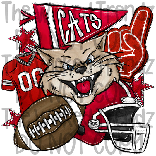 Red Cats Football Mascot Digital Design