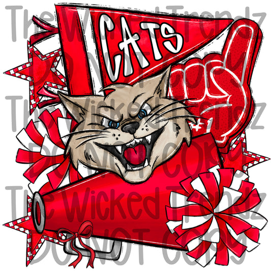 Cats Red Cheer Cheerleading Cheerleader Mascot Digital Design Spirit Shirt Design