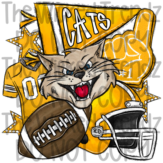Yellow Cats Football Mascot Digital Design