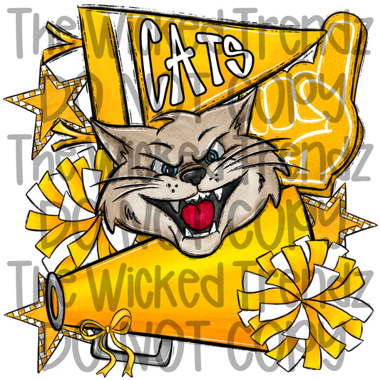 Cats Yellow Cheer Cheerleading Cheerleader Mascot Digital Design Spirit Shirt Design