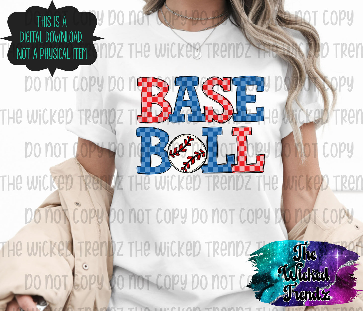 Blue and Red Checkered Baseball Team Digital Design