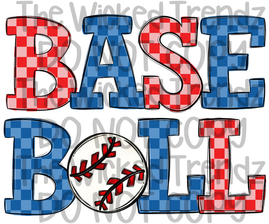Blue and Red Checkered Baseball Team Digital Design