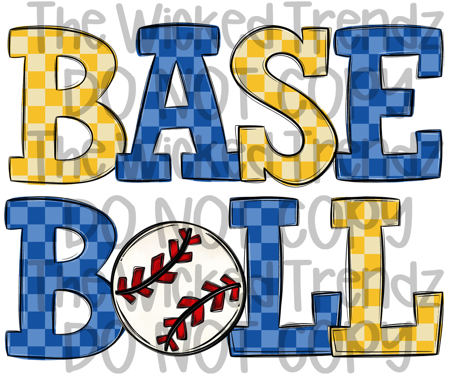 Blue and Yellow Checkered Baseball Team Digital Design