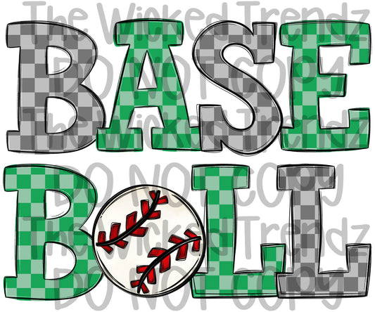 Green Checkered Baseball Team Digital Design