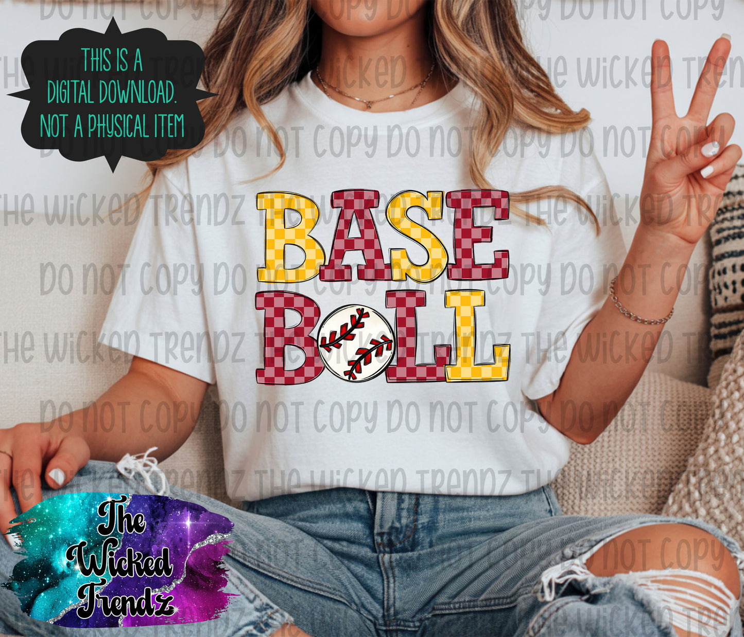 Maroon and Yellow Checkered Baseball Team Digital Design