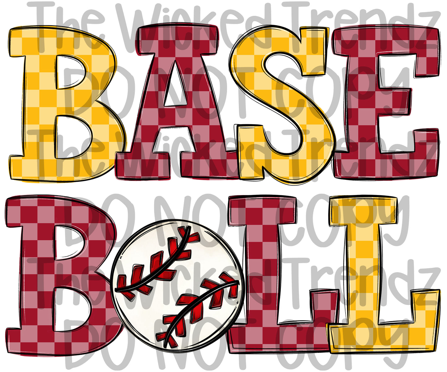 Maroon and Yellow Checkered Baseball Team Digital Design