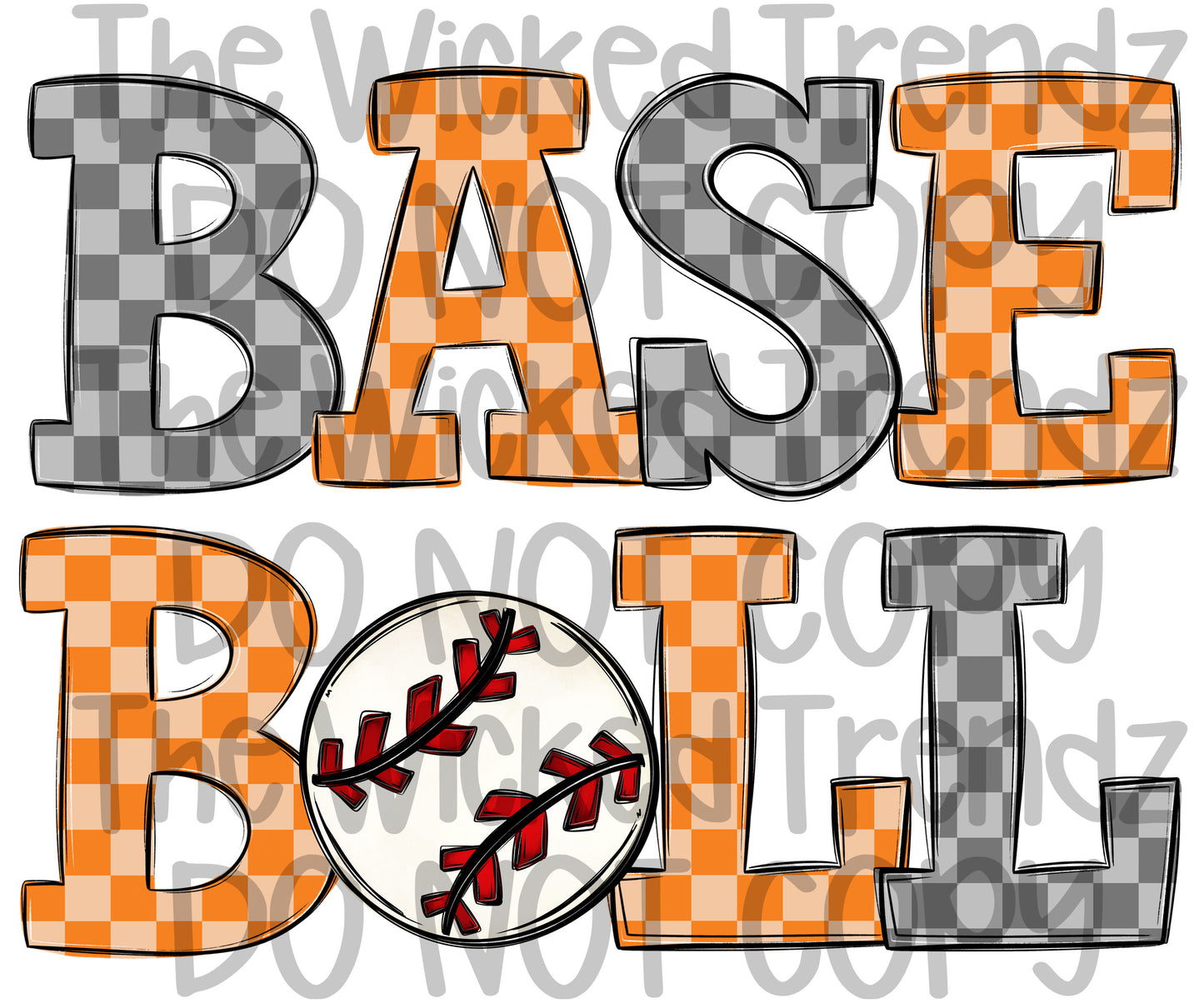 Orange Checkered Baseball Team Digital Design